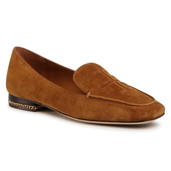 Tory Burch Camel Brown Suede Leather Ruby 15mm Loafer Flat Shoes - Picture 2 of 14